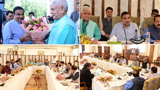 'LG Manoj Sinha welcomed Union Minister Nitin Gadkari, meeting on road and highway projects in J&K'